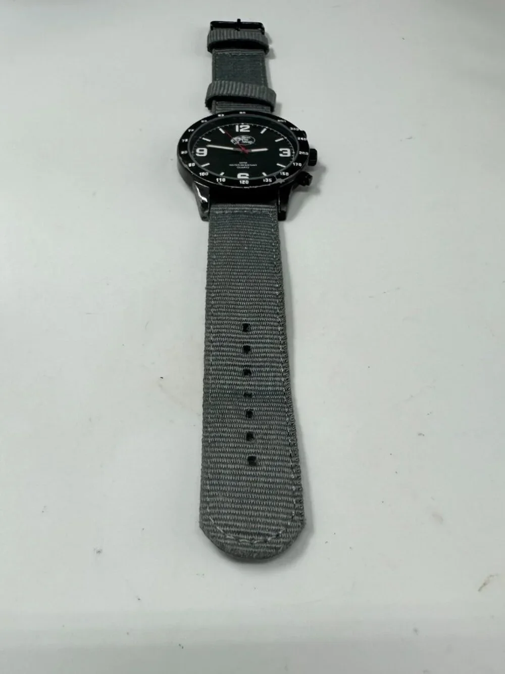 Bass Pro Shops Watch Men Black Dial 46MM Grey Canvas Band New Battery 9